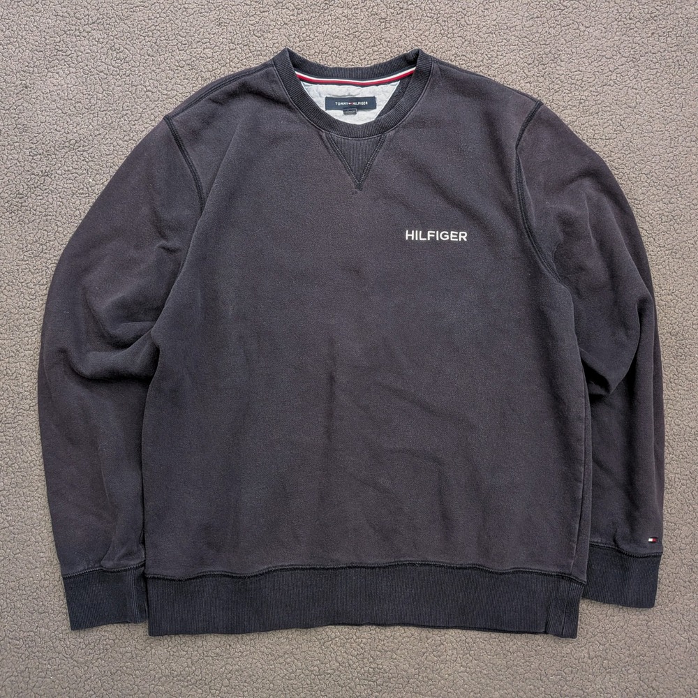 Tommy Hilfiger Mens Navy Blue Embroidered Logo Crewneck Sweatshirt Large